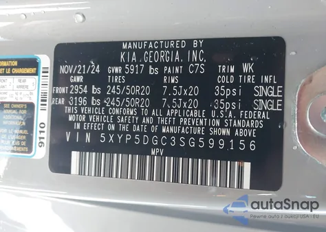 2025 Kia Telluride Sx X-Line from USA, damaged, VIN 5XYP5DGC3SG599156